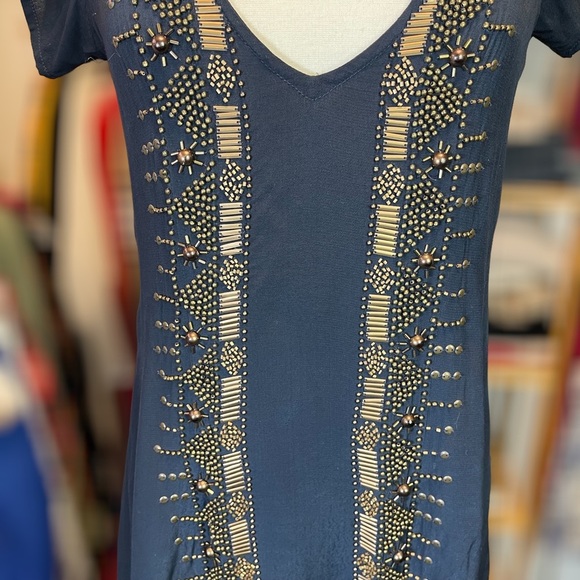 CLEOBELLA ~ Black Nora Dress with Metal Finish Beading and Crisscross Detail ~ S - Picture 8 of 10